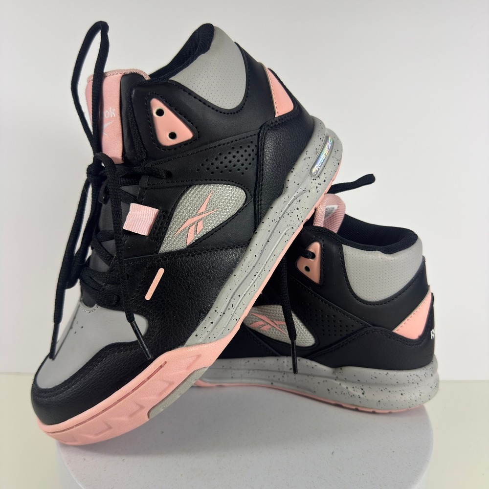 Reebok Women High Top Sneakers Black Grey Pink Speckled Midsole 7 US